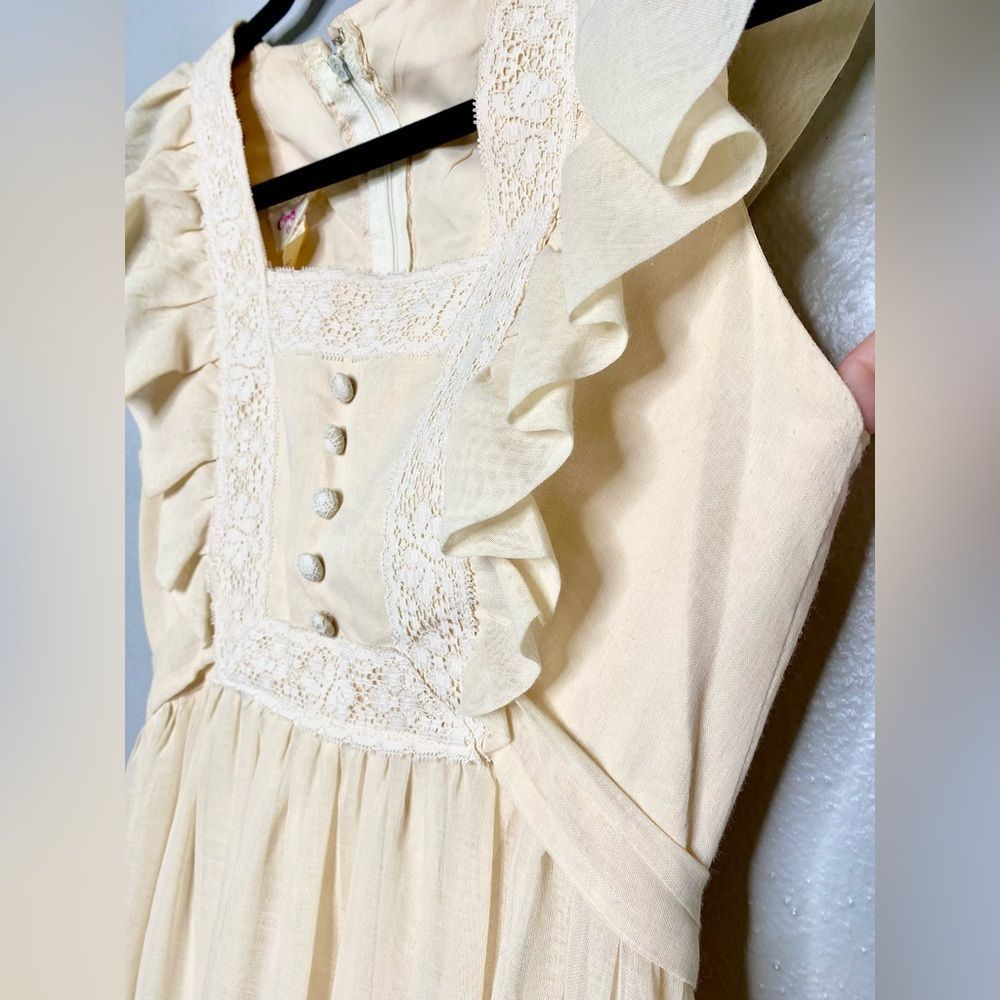 Candi Jones Prairie Pinafore Cotton Crochet Lace Ruffled  Sleeveless Maxi dress - Picture 6 of 15